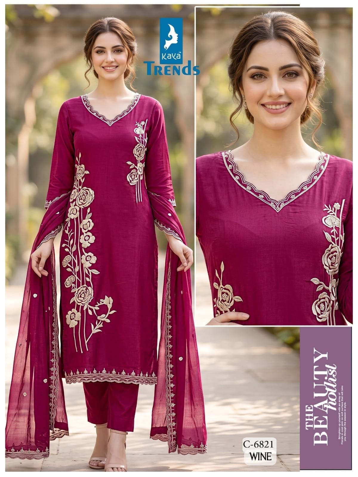 KAYA D NO 6821 CHANDERI EMBROIDERED LONG KURTI