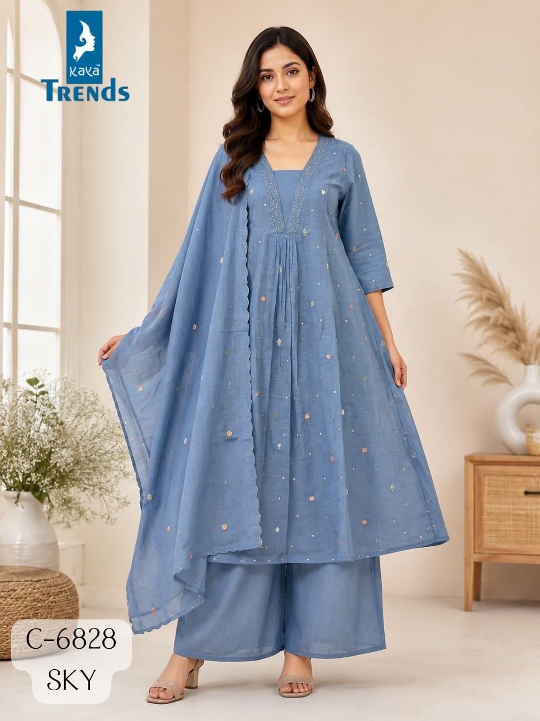 KAYA D NO 6828 CRUSH GHERA EMBROIDERED KURTI