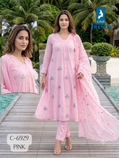 KAYA D NO 6929 EMBROIDERED THREE PIECE WHOLESALE