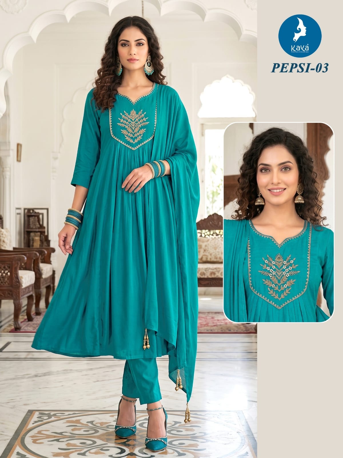 KAYA PEPSI THREE PIECE ANARKALI SET IN WHOLESALE