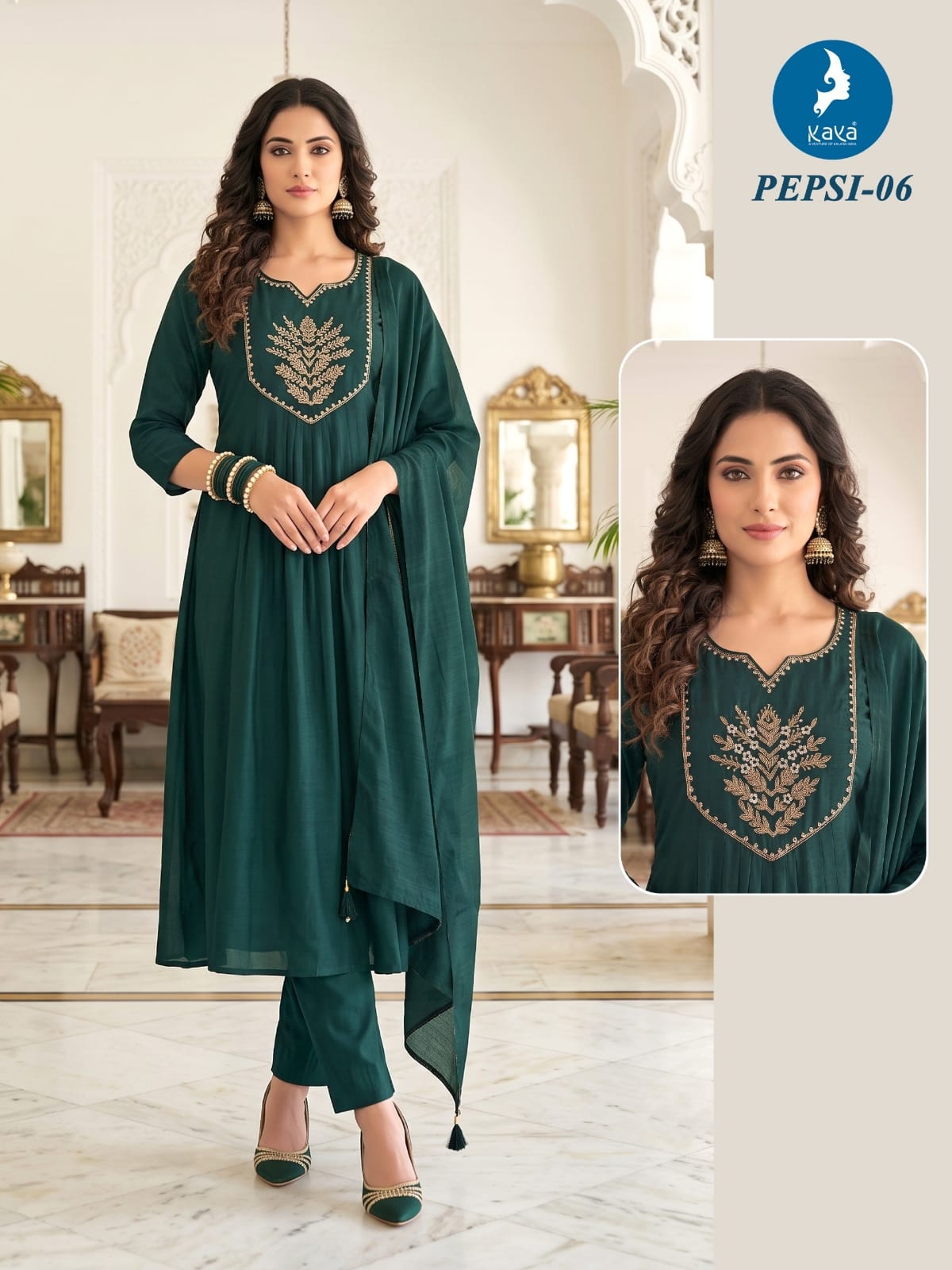 KAYA PEPSI THREE PIECE ANARKALI SET IN WHOLESALE