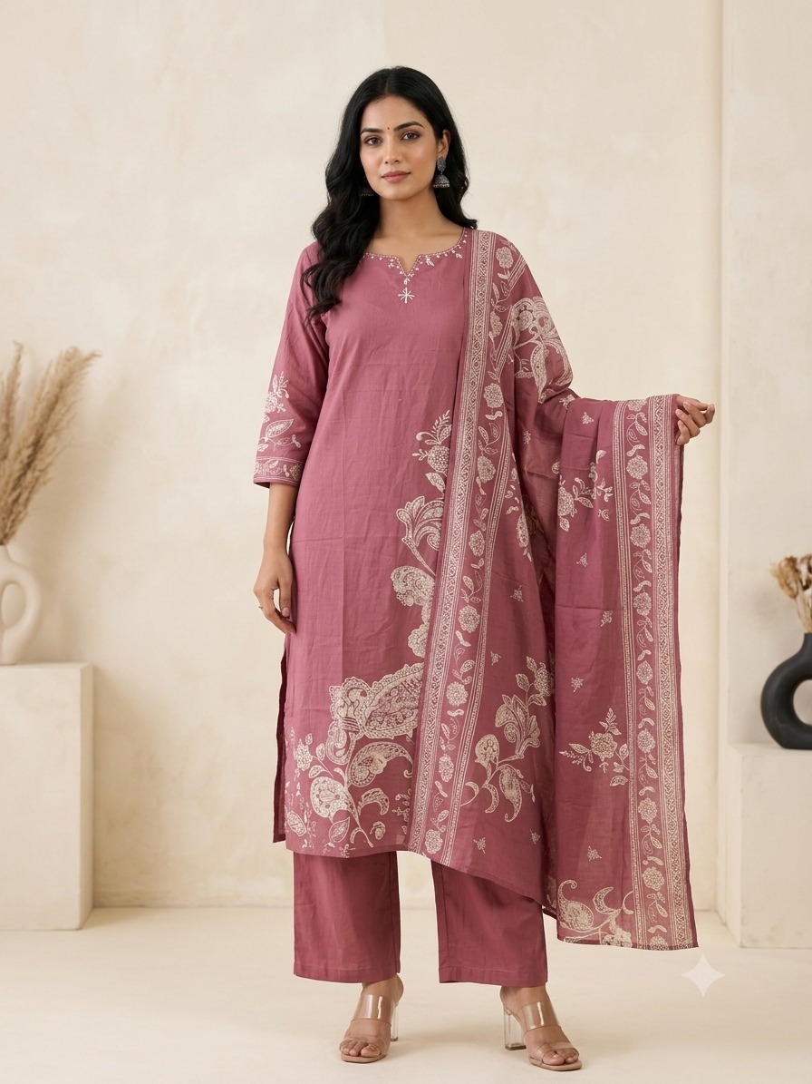 LATEST COTTON PRINTED THREE PIECE SET IN WHOLESALE