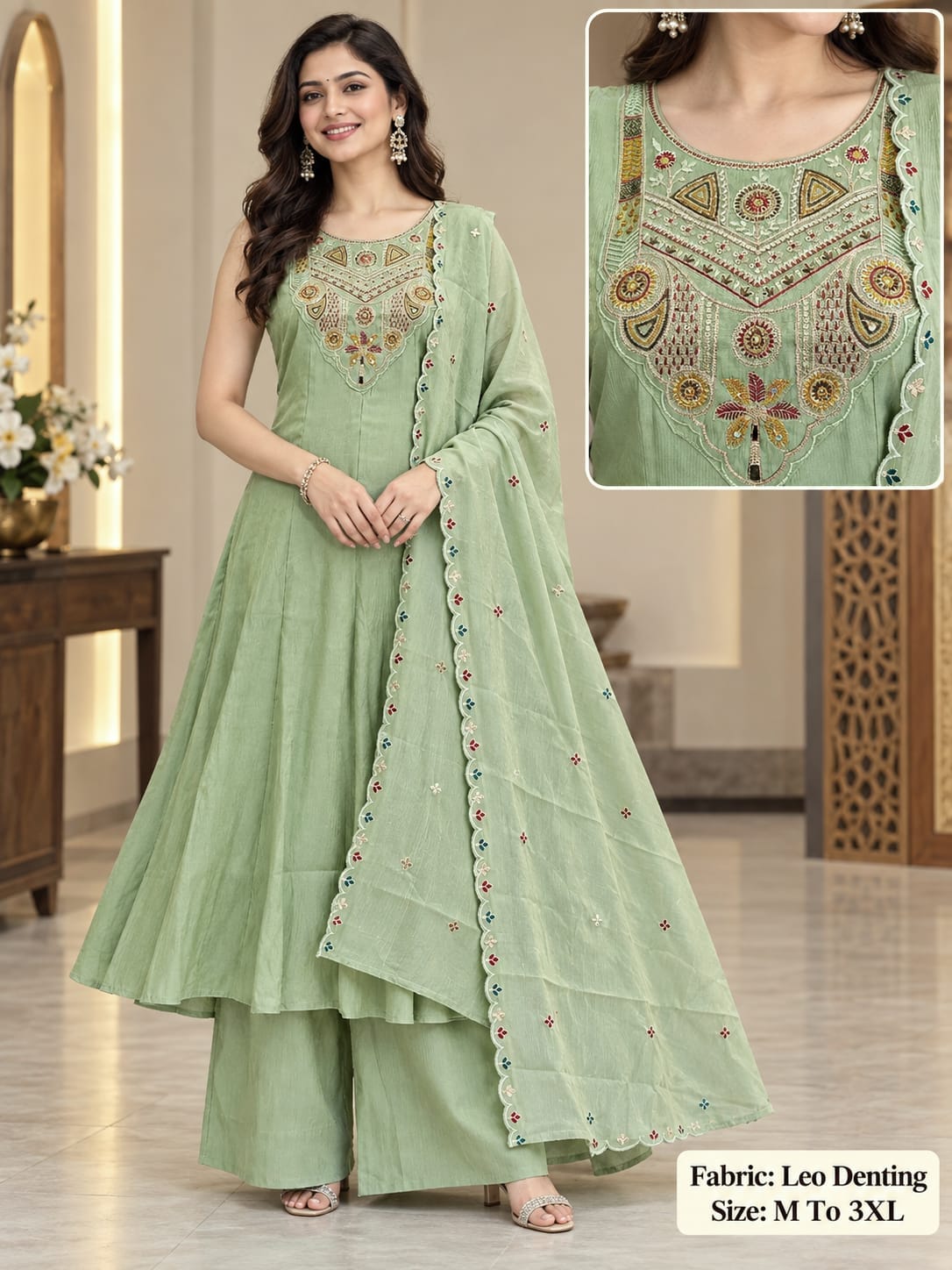 LATEST DESIGNER ROUND PLAZA PAIR THREE PIECE