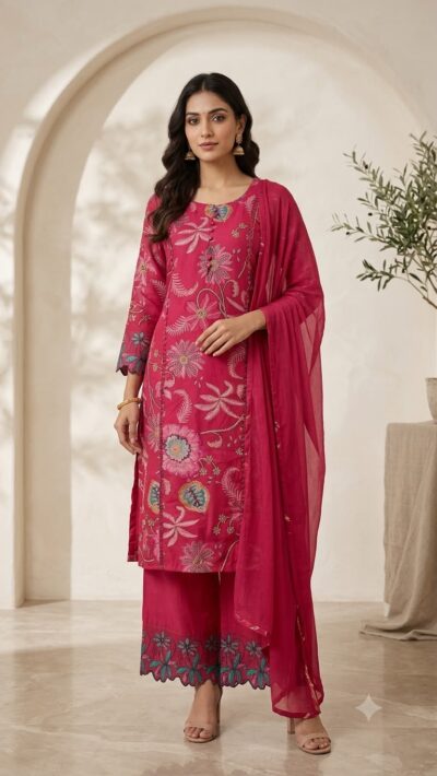 LATEST MAL CHANDERI PRINT THREE PIECE WHOLESALE