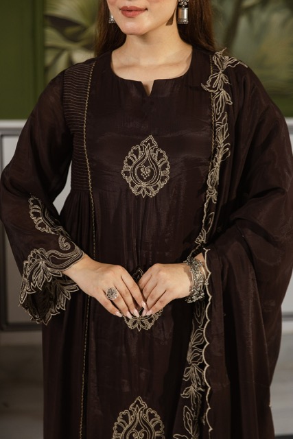 LATEST MUL CHANDERI HANDWORK THREE PIECE SET