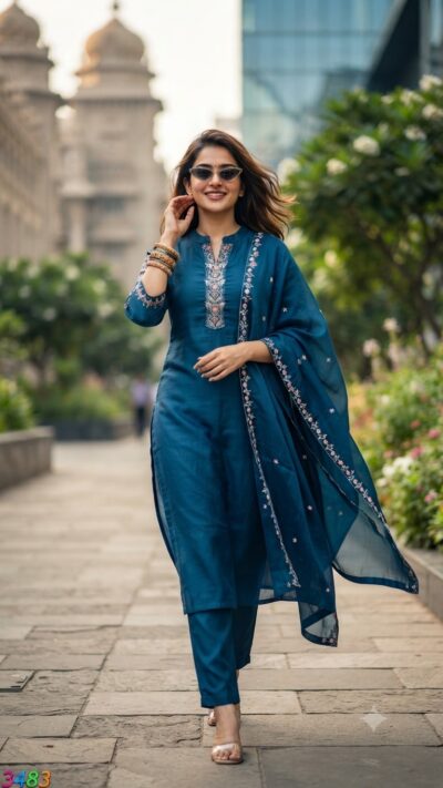 LATEST MULL CHANDERI THREE PIECE KURTI WHOLESALE