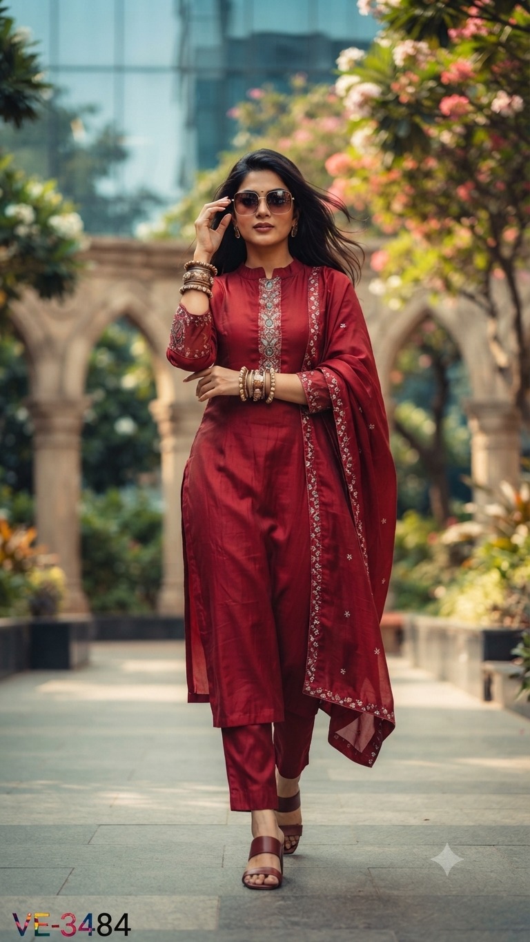 LATEST MULL CHANDERI THREE PIECE KURTI WHOLESALE