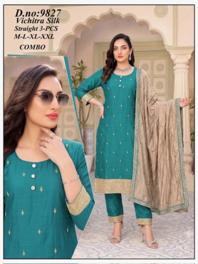 LATEST VICHITRA SILK WITH HEAVY WORK THREE PIECE