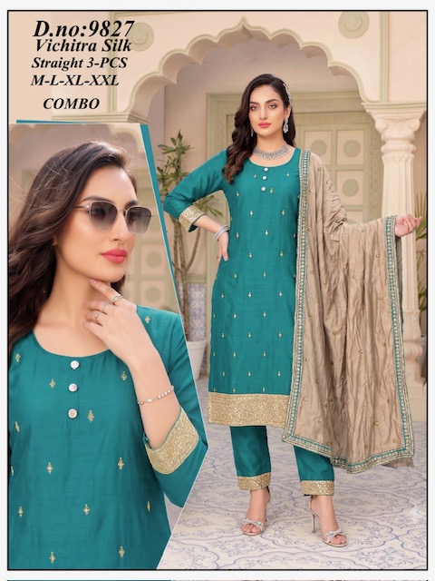 LATEST VICHITRA SILK WITH HEAVY WORK THREE PIECE