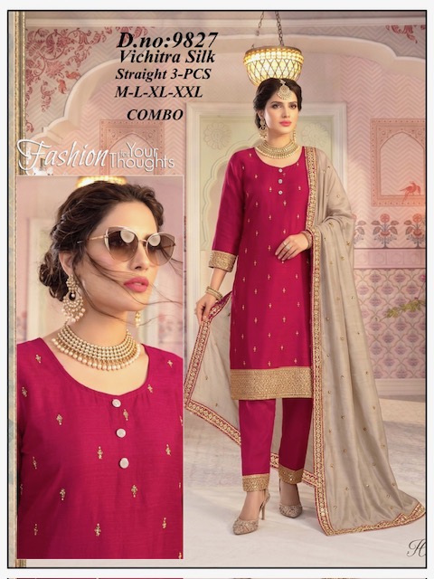 LATEST VICHITRA SILK WITH HEAVY WORK THREE PIECE