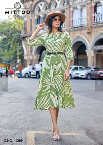 MITTOO BELT RAYON PRINTED GOWN IN WHOLESALE