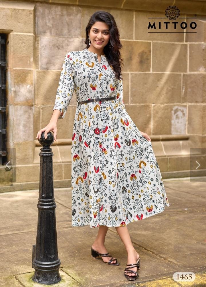 MITTOO BELT RAYON PRINTED GOWN IN WHOLESALE