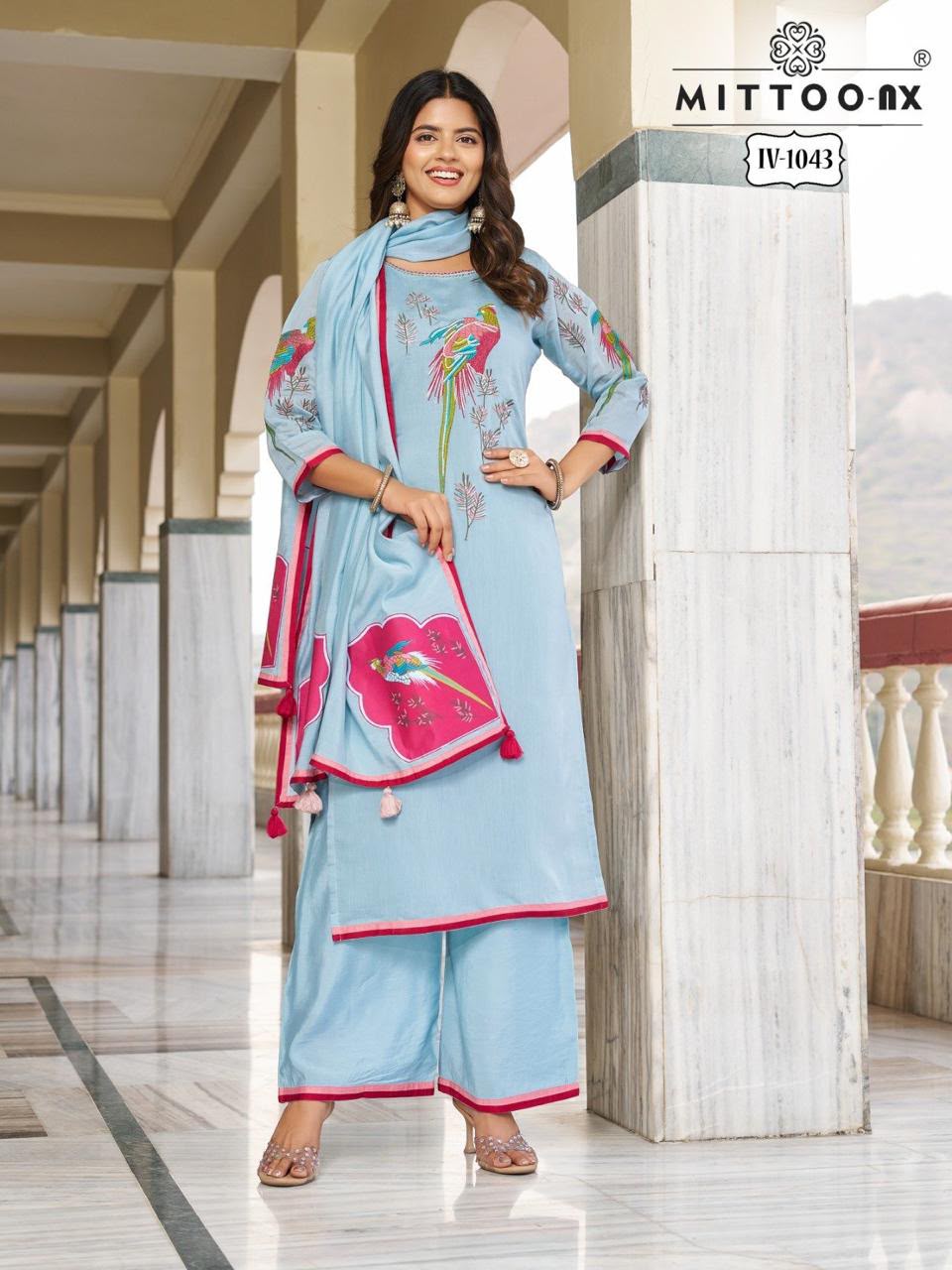 MITTOO NX 1043 MUL CHANDERI THREE PIECE KURTI SET