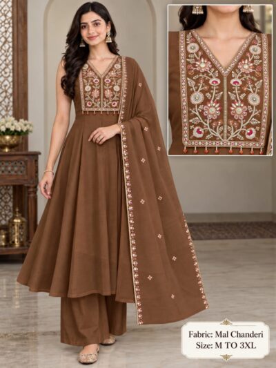 MUL CHANDERI FANCY LONG THREE PIECE SET WHOLESALE