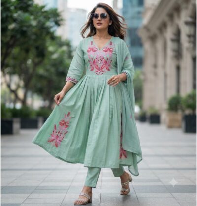 MUL CHANDERI GHERA THREE PIECE IN WHOLESALE