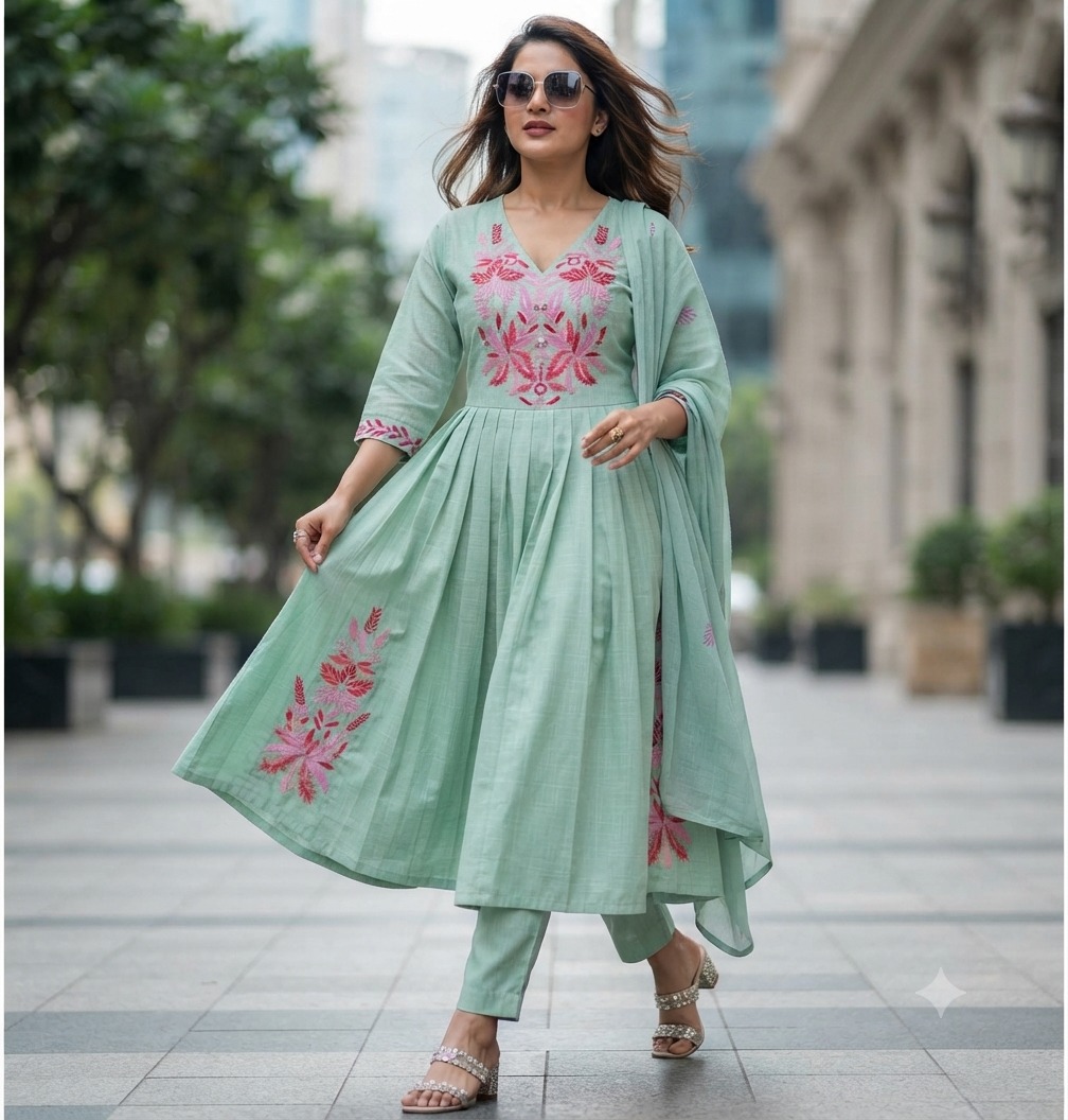 MUL CHANDERI GHERA THREE PIECE IN WHOLESALE