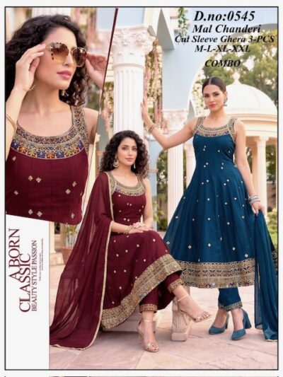 MUL CHANDERI GHERA THREE PIECE SLEEVE PATTERN