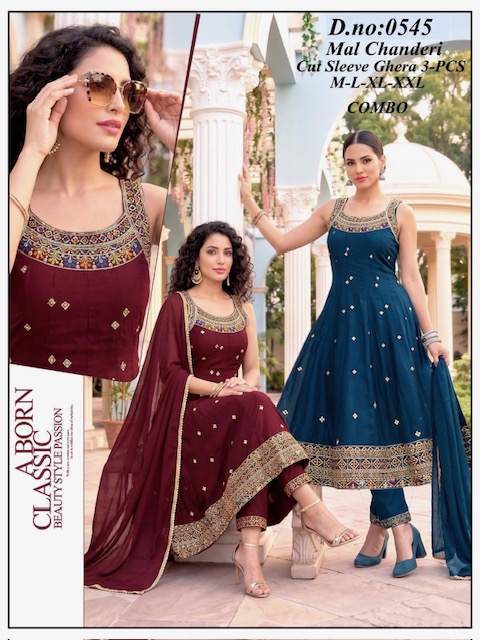 MUL CHANDERI GHERA THREE PIECE SLEEVE PATTERN