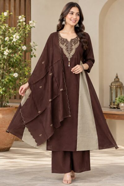 MUL CHANDERI THREE PIECE BEATS WORK IN WHOLESALE