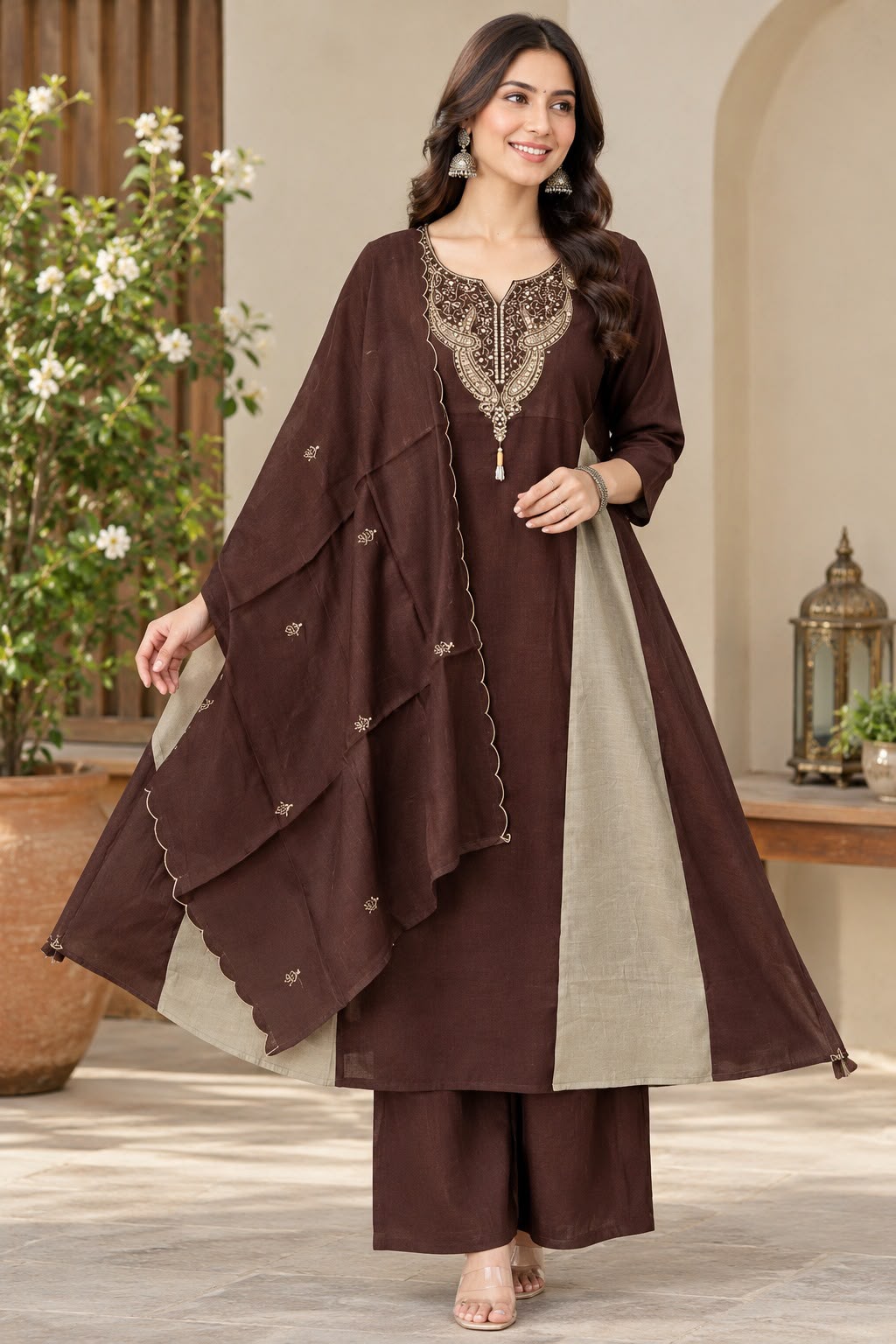 MUL CHANDERI THREE PIECE BEATS WORK IN WHOLESALE