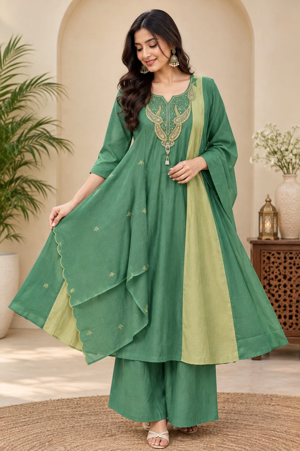 MUL CHANDERI THREE PIECE BEATS WORK IN WHOLESALE