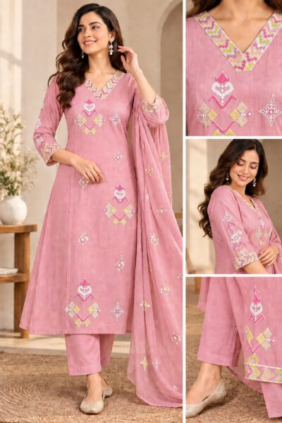 MUL CHANDERI THREE PIECE COLLECTION IN WHOLESALE