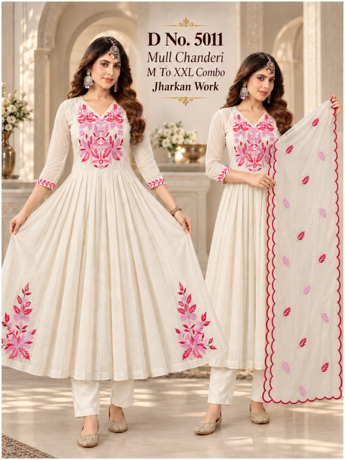 MULL CHANDERI GHERA THREE PIECE SET WHOLESALE