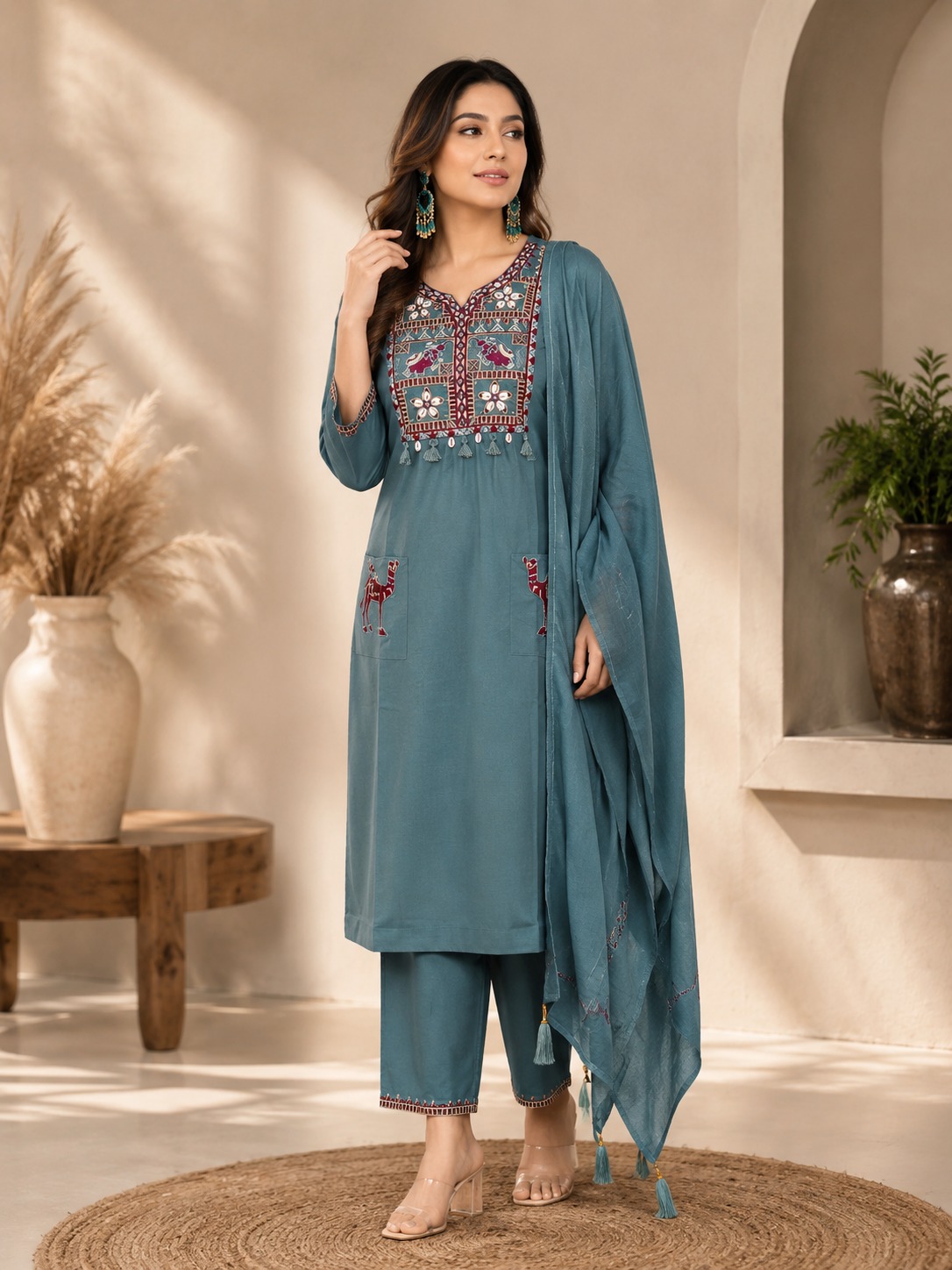 PURE COTTON A LINE READYMADE THREE PIECE SET
