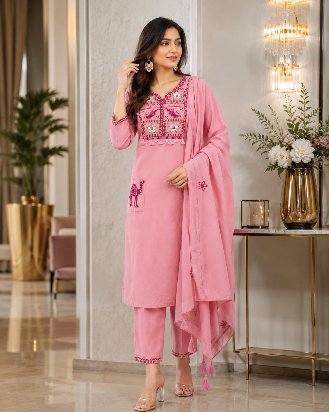 PURE COTTON A LINE READYMADE THREE PIECE SET