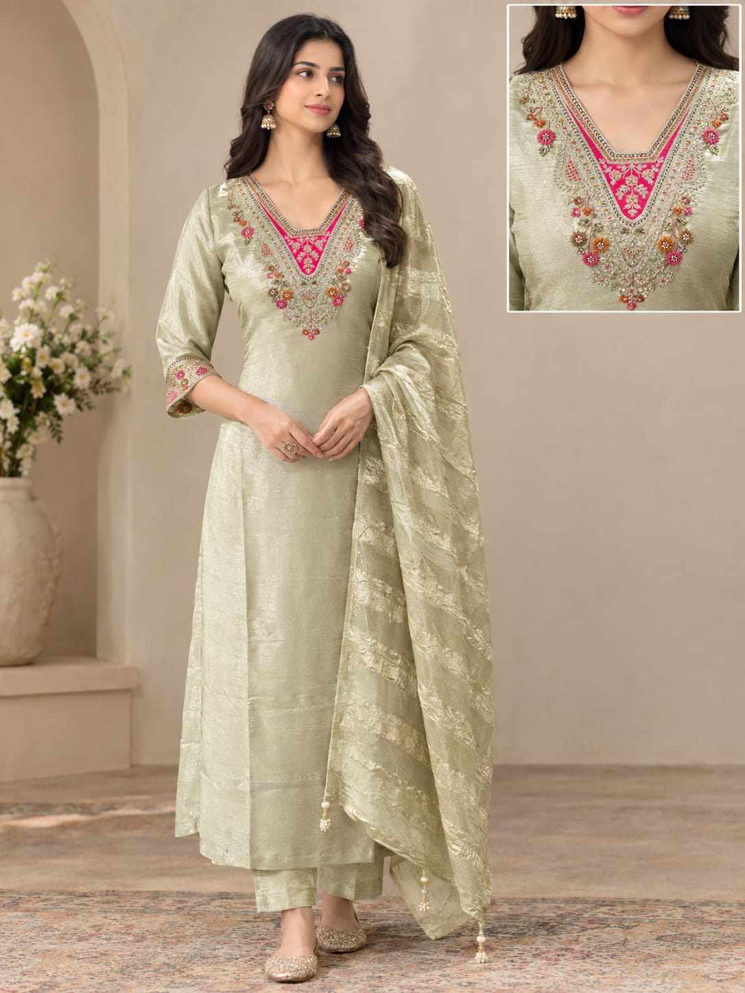 SOFT CHIFFON THREE PIECE ROUND PLAZA PAIR WHOLESALE