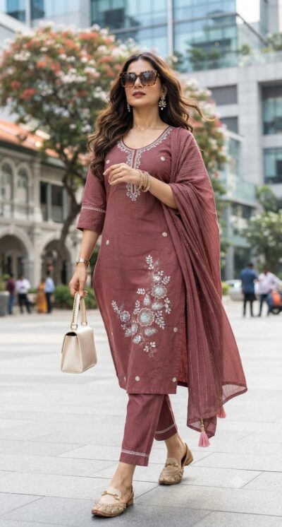 SOFTY SILK HANDWORK THREE PIECE IN WHOLESALE