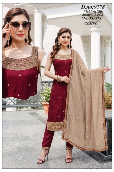 VICHITRA SILK GHERA GOWN READYMADE KURTI SET