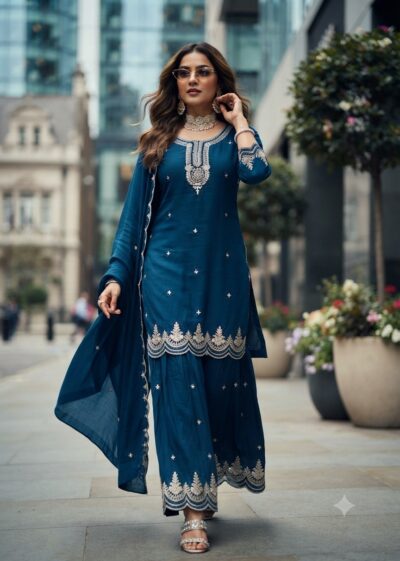 VICHITRA SILK UNIQUE STYLE THREE PIECE READYMADE