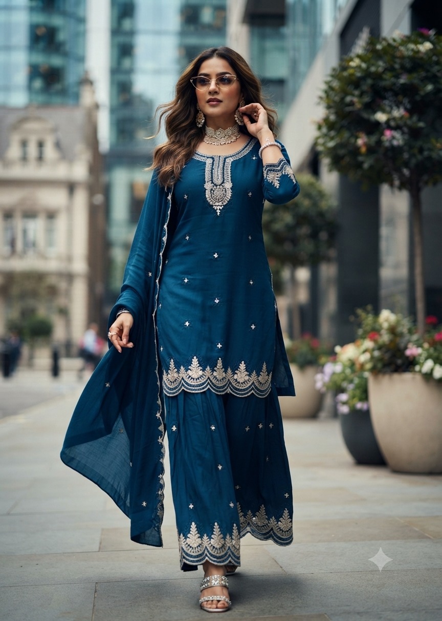 VICHITRA SILK UNIQUE STYLE THREE PIECE READYMADE
