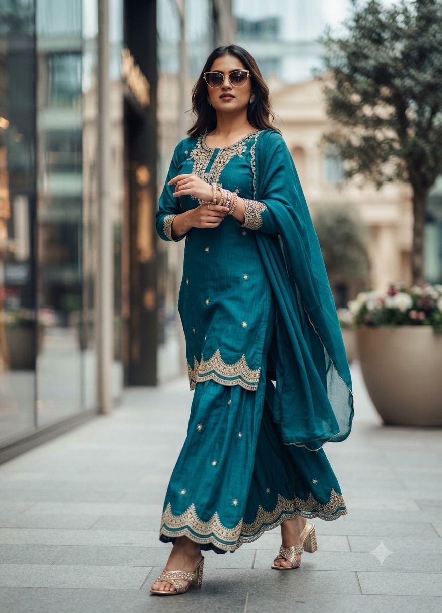 VICHITRA SILK UNIQUE STYLE THREE PIECE READYMADE