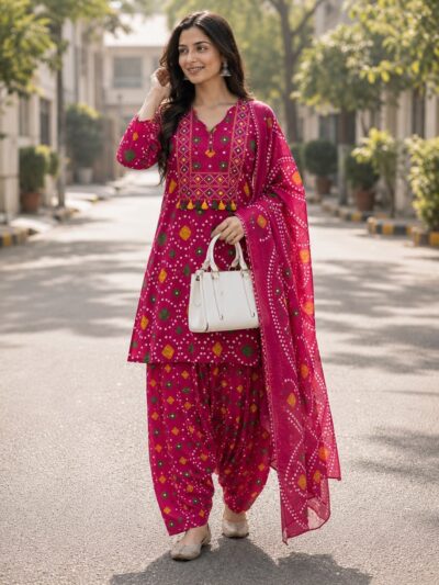 VK COTTON PRINTED HANDWORK THREE PIECE SET