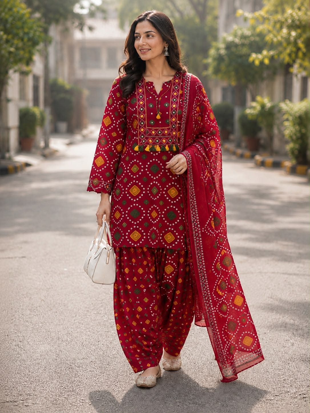 VK COTTON PRINTED HANDWORK THREE PIECE SET