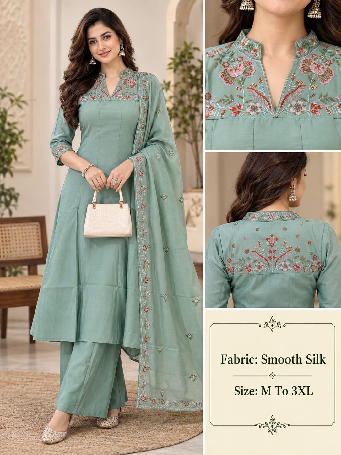 VK LATEST SOFT SILK THREE PIECE PLAZA PAIR KURTI SET