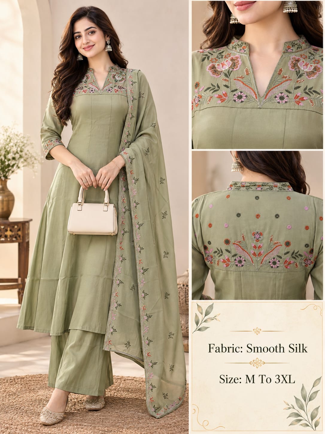 VK LATEST SOFT SILK THREE PIECE PLAZA PAIR KURTI SET