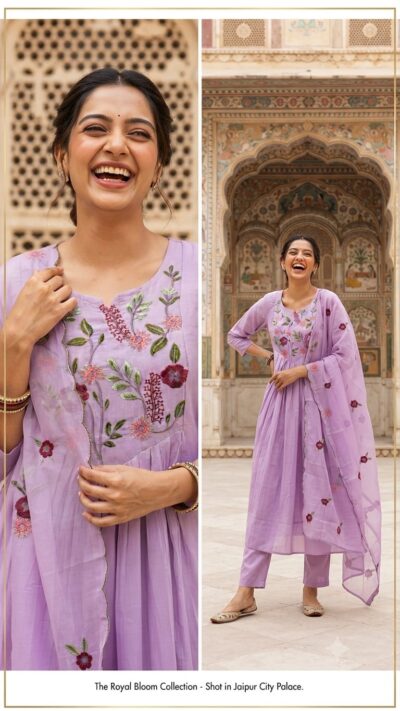 VK MUL CHANDERI THREE PIECE KURTI SET IN WHOLESALE