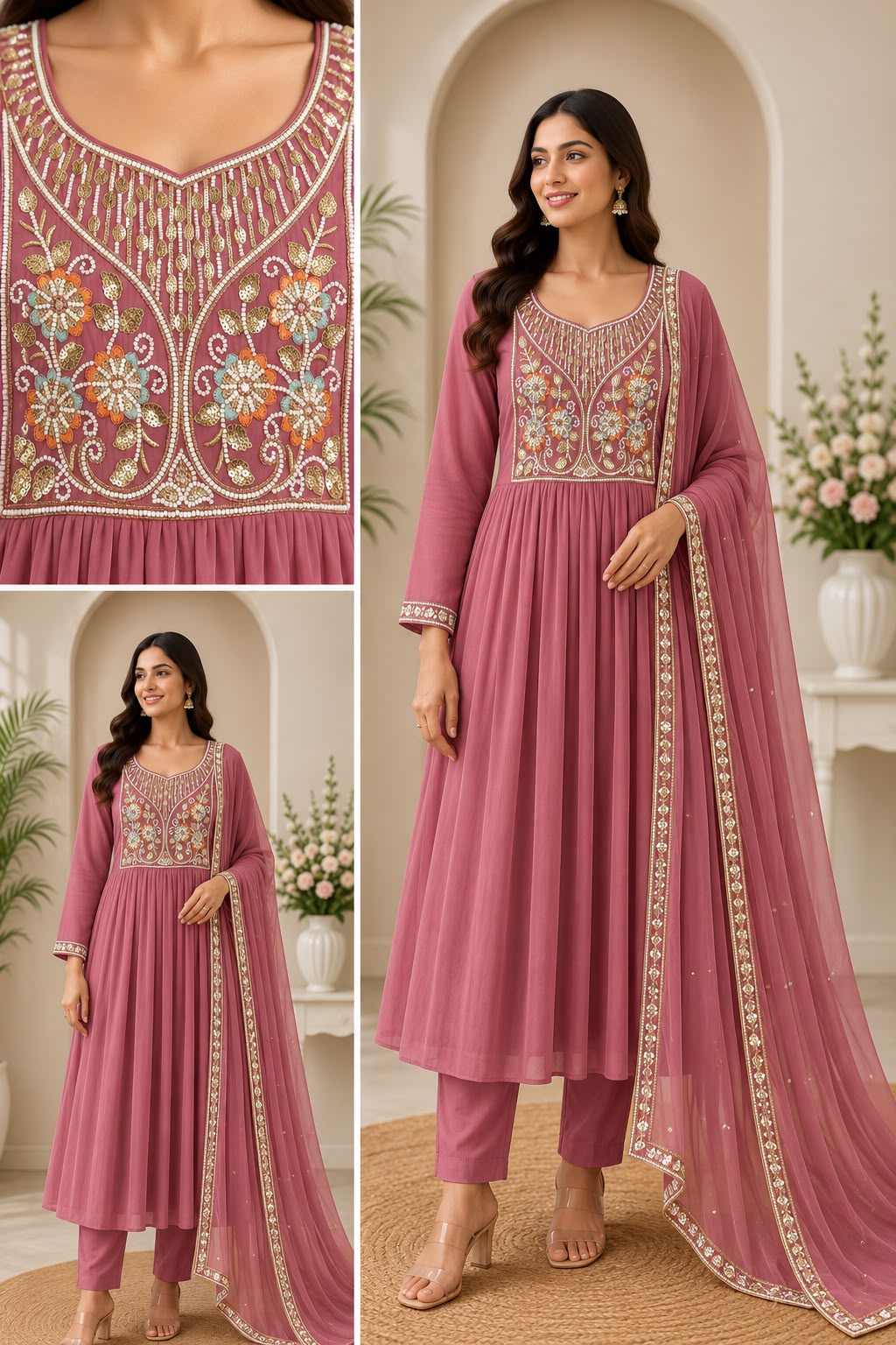 VK MUL CHANDERI THREE PIECE SET IN WHOLESALE