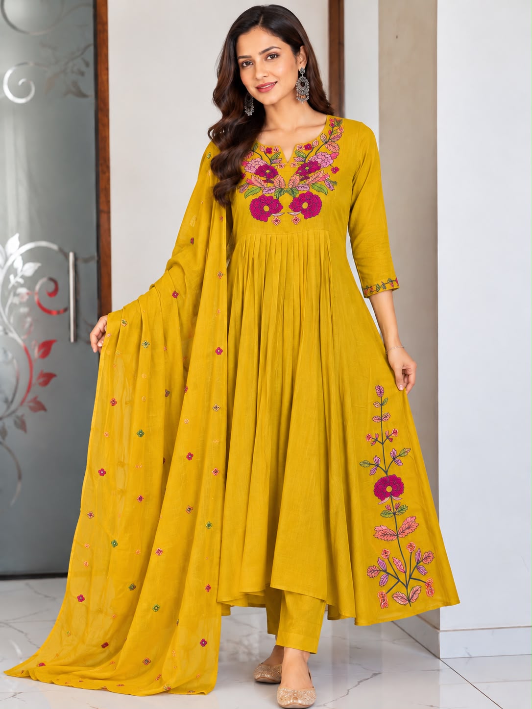 VK MUL CHANDERI THREE PIECE SET IN WHOLESALE