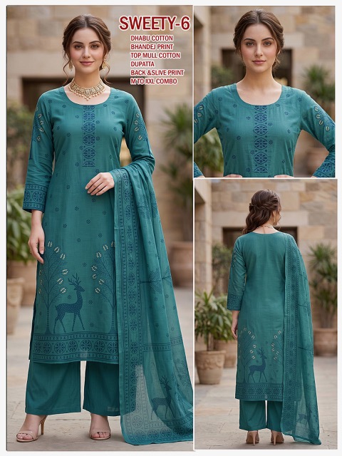 VKV DHABU COTTON BANDHEJ PRINTED THREE PEICE