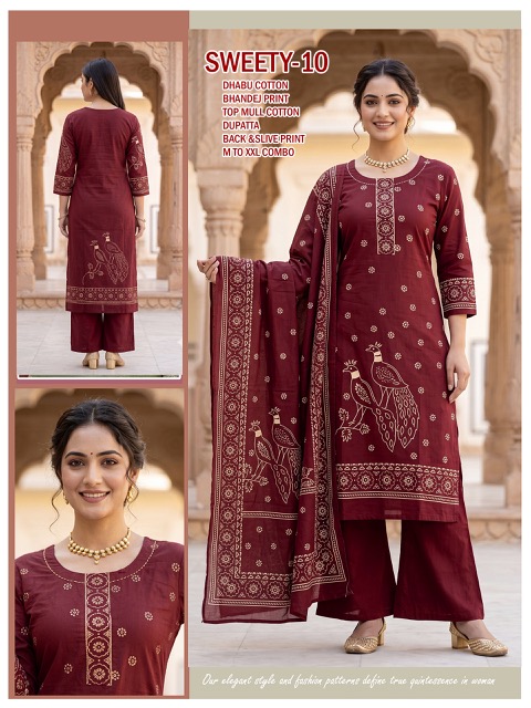 VKV DHABU COTTON BANDHEJ PRINTED THREE PEICE