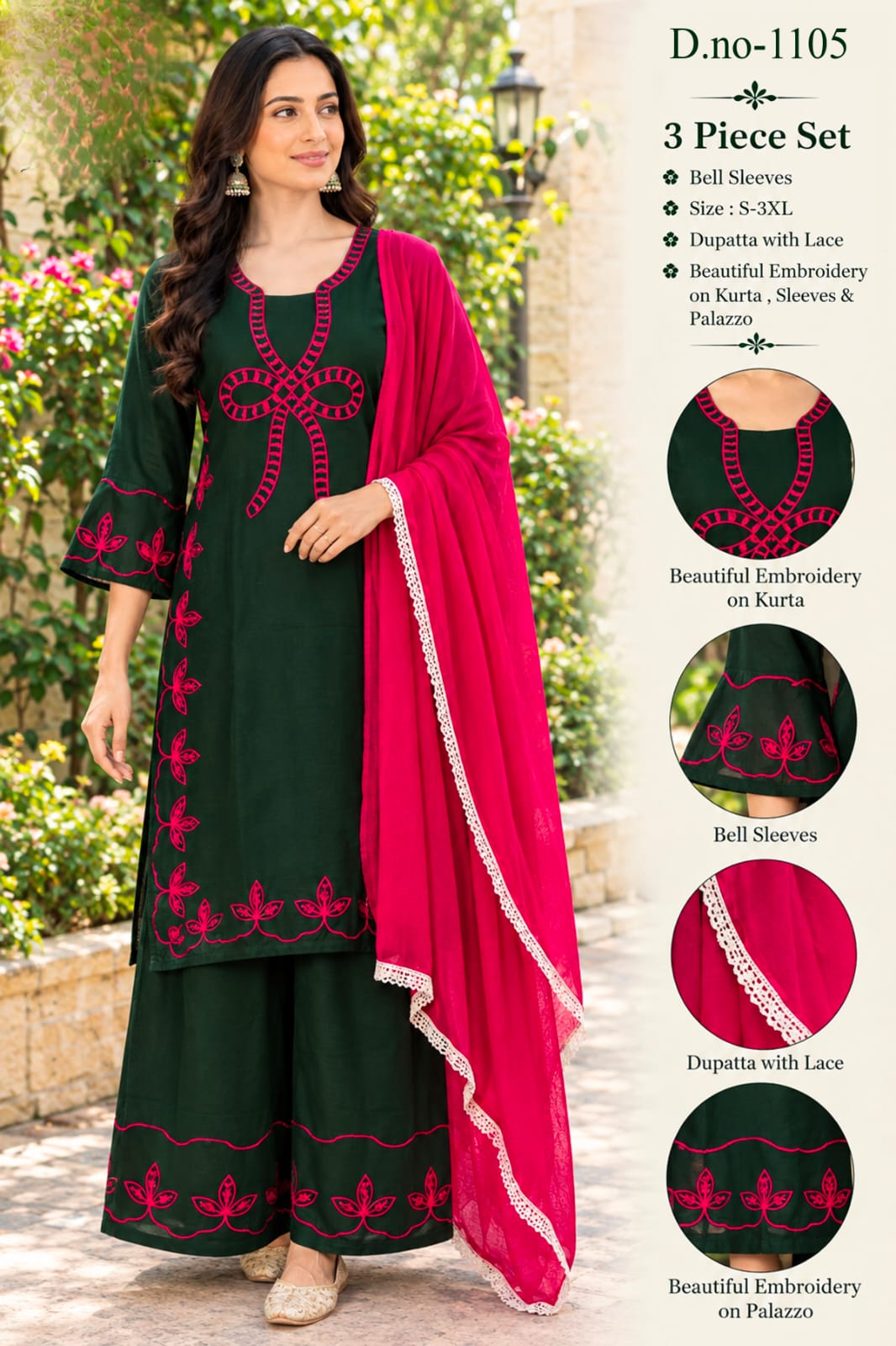VMR RAYON EMBROIDERED THREE PIECE SET WHOLESALE
