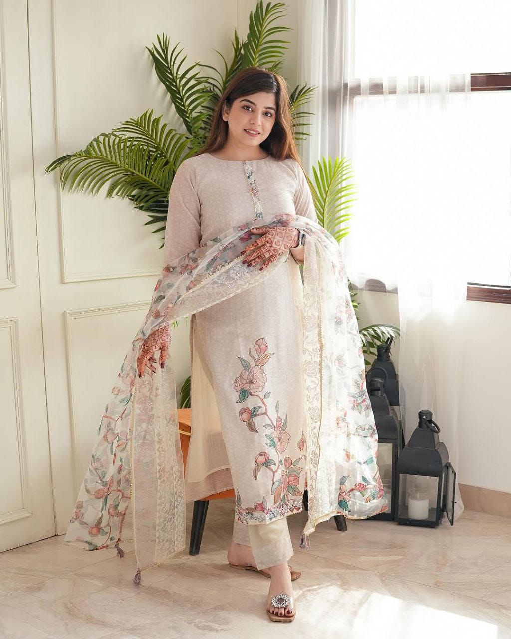 AD LINEN FULL WORK THREE PIECE SET IN WHOLESALE