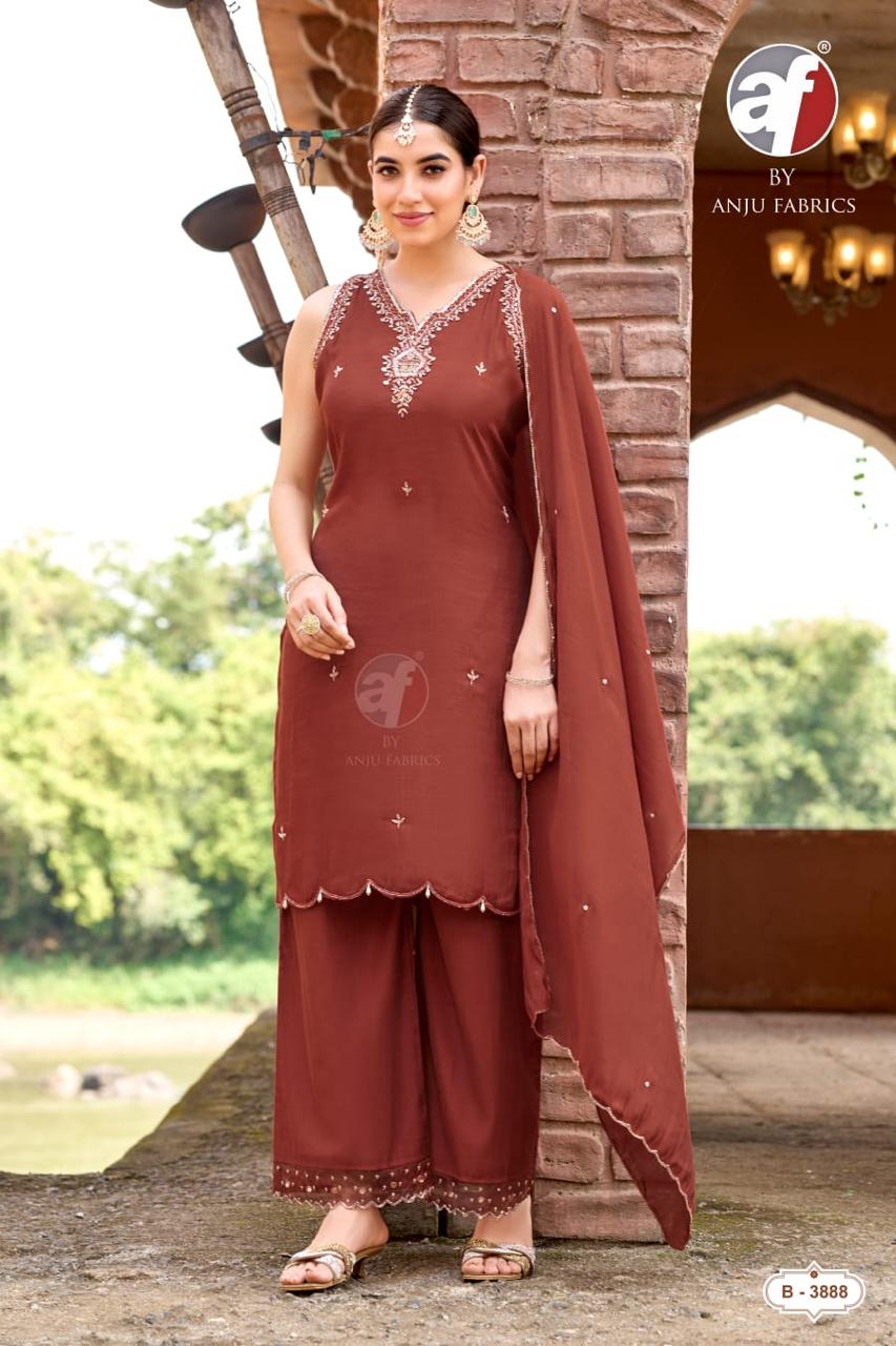 ANJU FABRICS 3901 MULL CHANDERI THREE PIECE SET