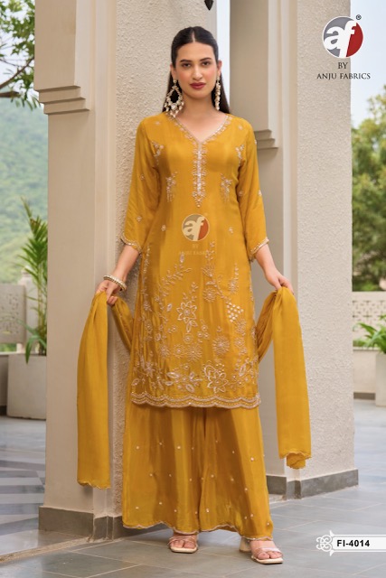 ANJU FABRICS 4014 PURE CHINON THREE PIECE KURTI
