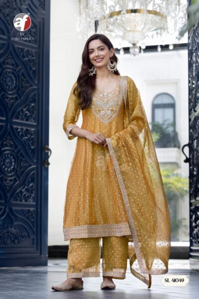 ANJU FABRICS 41049 TISSUE JACQARD KALI KURTI PALAZZO SET
