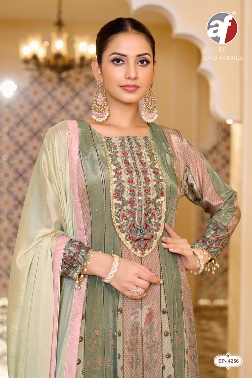ANJU FABRICS 4256 NATURAL CREPE ANARKALI WHOLESALE